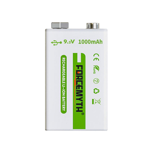 Rechargeable 9V Batteries Type-C 1000mAh with Charging Cable
