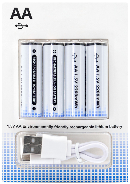 Rechargeable Lithium Battery AA 1.5 V 2200mwh High Capacity