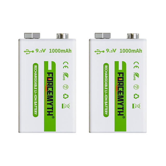 Rechargeable 9V Batteries Type-C 1000mAh with Charging Cable