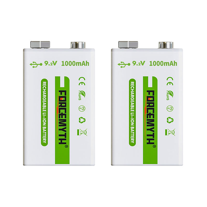Rechargeable 9V Batteries Type-C 1000mAh with Charging Cable