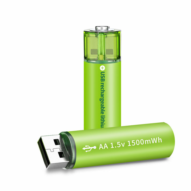 ODM OEM USB Lithium Rechargeable Batteries AA Green 1500mWh