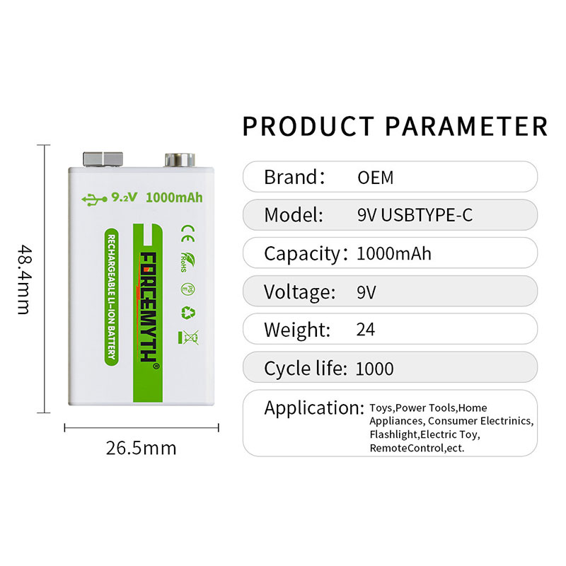 9V constant voltage Lithium Battery Rechargeable Li-ion